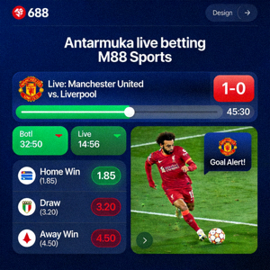 Antarmuka live betting M88 Sports untuk taruhan langsung saat pertandingan berlangsung