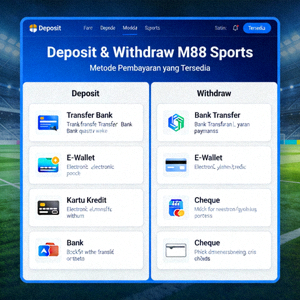 Halaman deposit dan withdraw M88 Sports dengan berbagai metode pembayaran