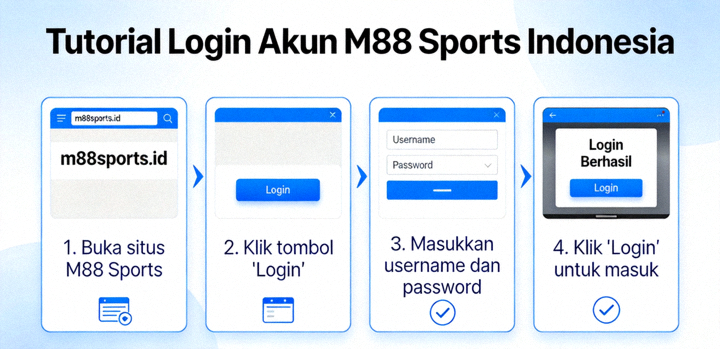 Tutorial visual langkah demi langkah untuk login ke akun M88 Sports dari Indonesia