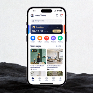 手机屏幕上显示着设计精美的用户界面