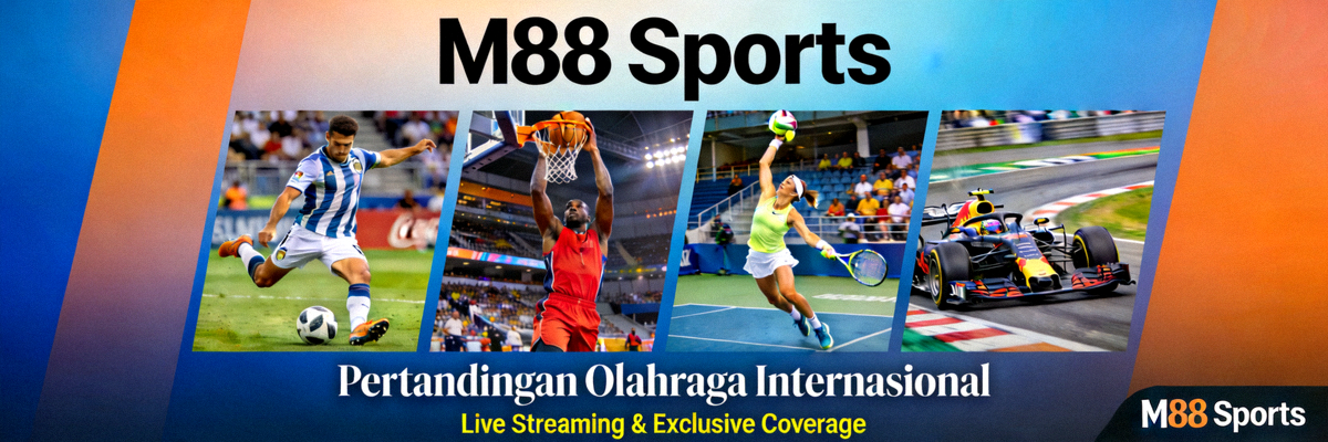Banner utama M88 Sports menampilkan berbagai pertandingan olahraga internasional