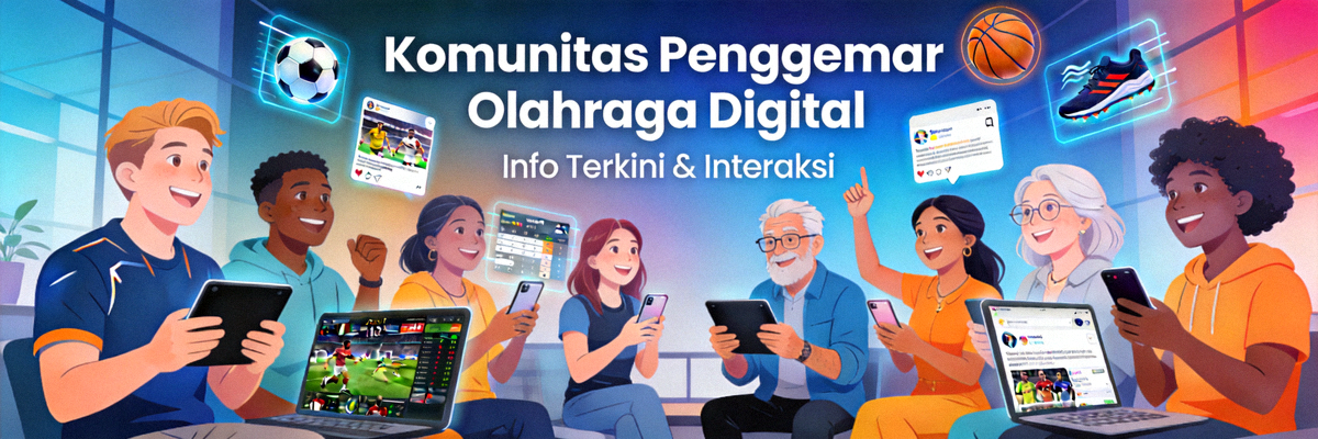 Ilustrasi komunitas penggemar olahraga yang menggunakan platform digital untuk informasi terkini