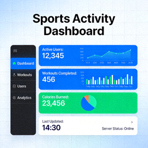 Tampilan antarmuka dashboard platform olahraga online dengan berbagai statistik
