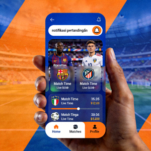 Tampilan mobile aplikasi olahraga dengan notifikasi pertandingan